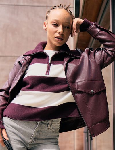 Pull col camionneur manches longues bordeaux