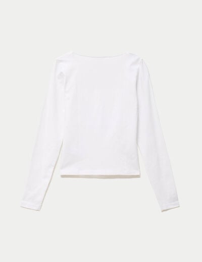 T-shirt ajust&eacute; d&eacute;collet&eacute; manches longues blanc