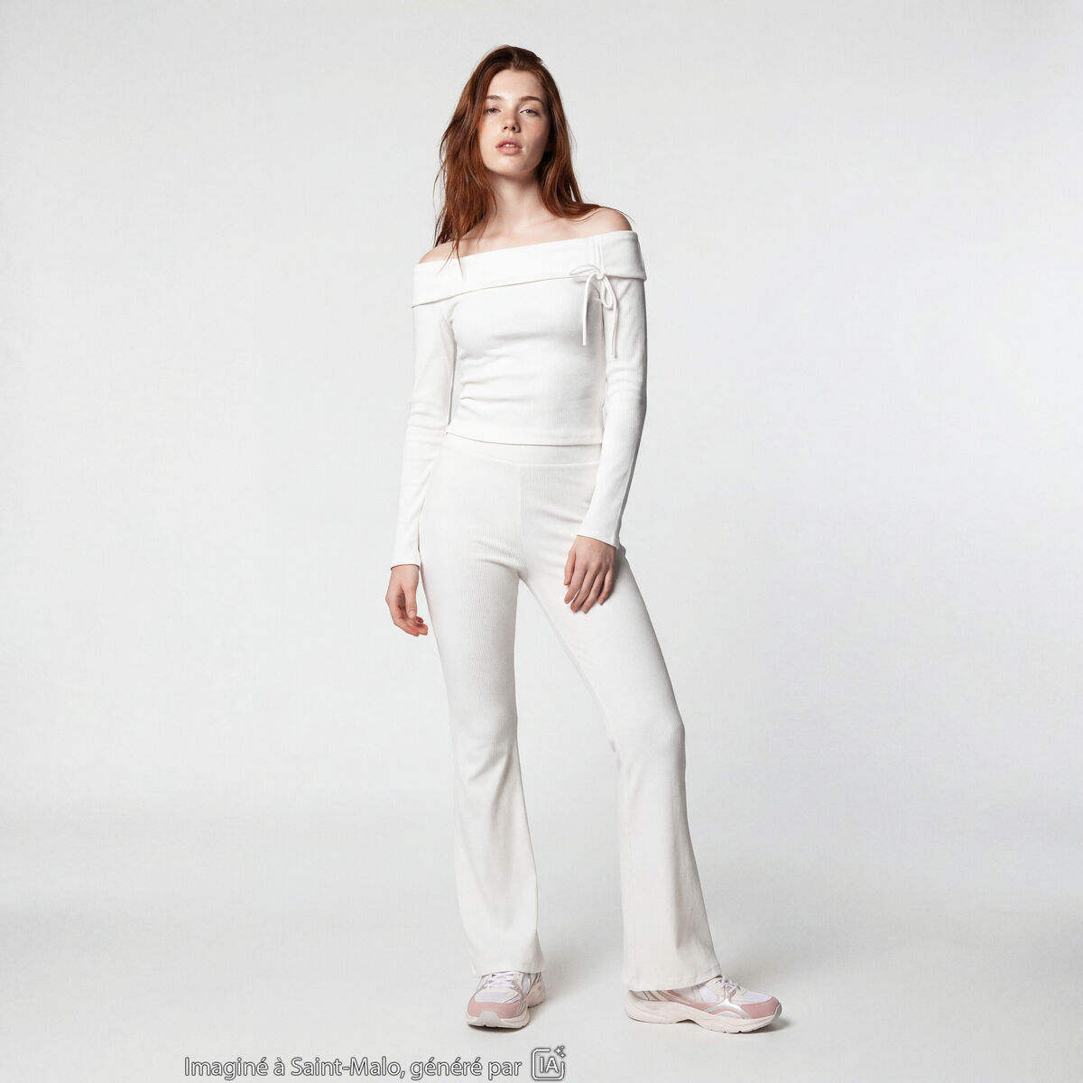 Pantalon flare stretch taille standard ecru