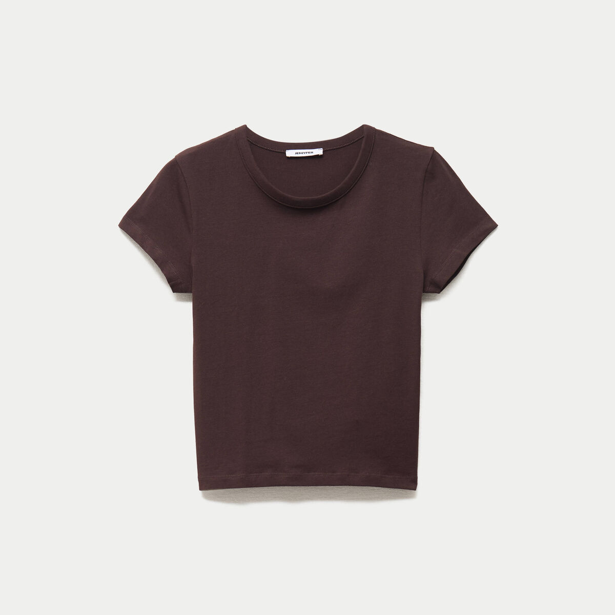 T-shirt ajust&eacute; col rond manches courtes marron fonc&eacute; ado