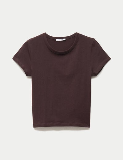 T-shirt ajust&eacute; col rond manches courtes marron fonc&eacute; ado