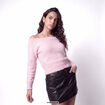 Pull ajust&eacute; manches longues col bateau rose clair