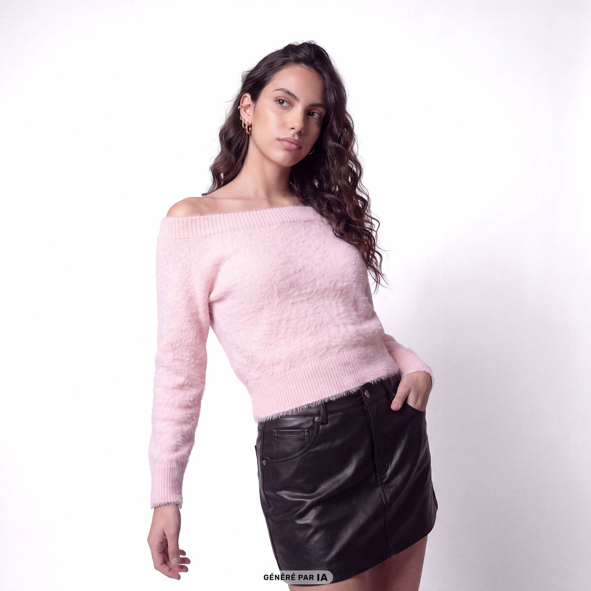 Pull ajust&eacute; manches longues col bateau rose clair