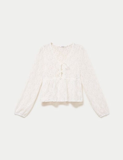Chemise cintr&eacute;e dentelle col en V ecru