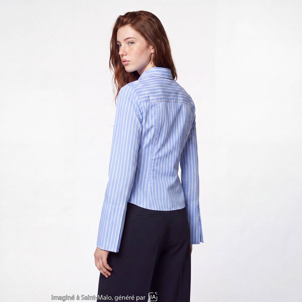Chemise ajust&eacute;e manches longues bleu ciel