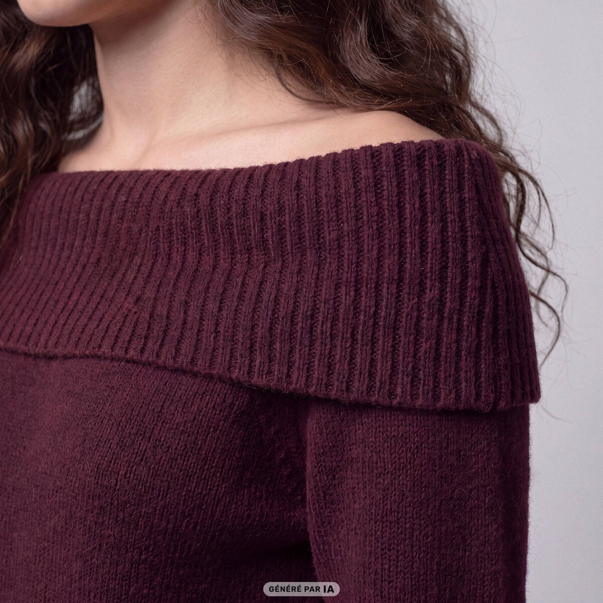 Pull col bardot manches longues bordeaux