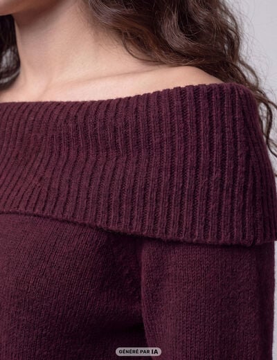 Pull col bardot manches longues bordeaux
