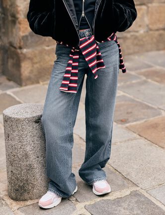 Jean Lenny wide leg taille basse denim double stone