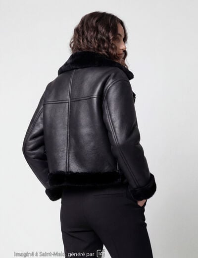 Blouson cropped similicuir noir