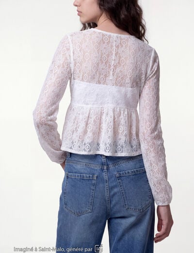 Chemise cintr&eacute;e dentelle col en V ecru