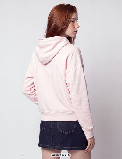 Sweat oversize &agrave; capuche manches longues rose clair