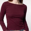 T-shirt cintr&eacute; col rond manches longues bordeaux