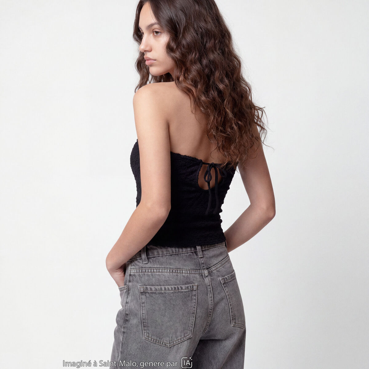 Bandeau ajust&eacute; sans manches dentelle noir