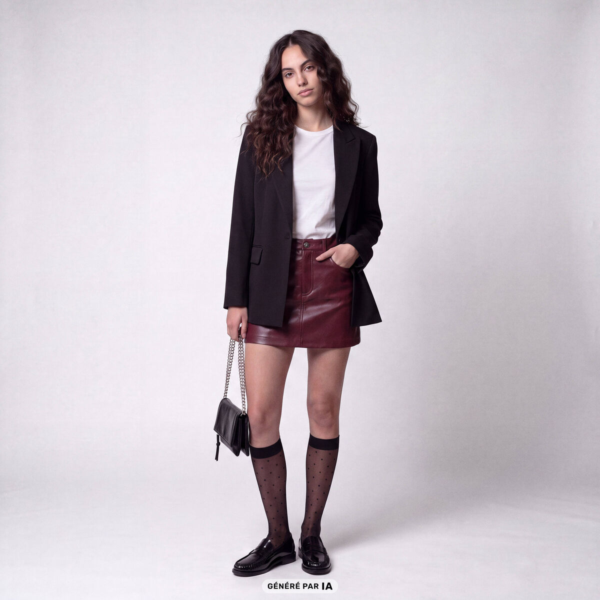 Jupe-short en similicuir bordeaux