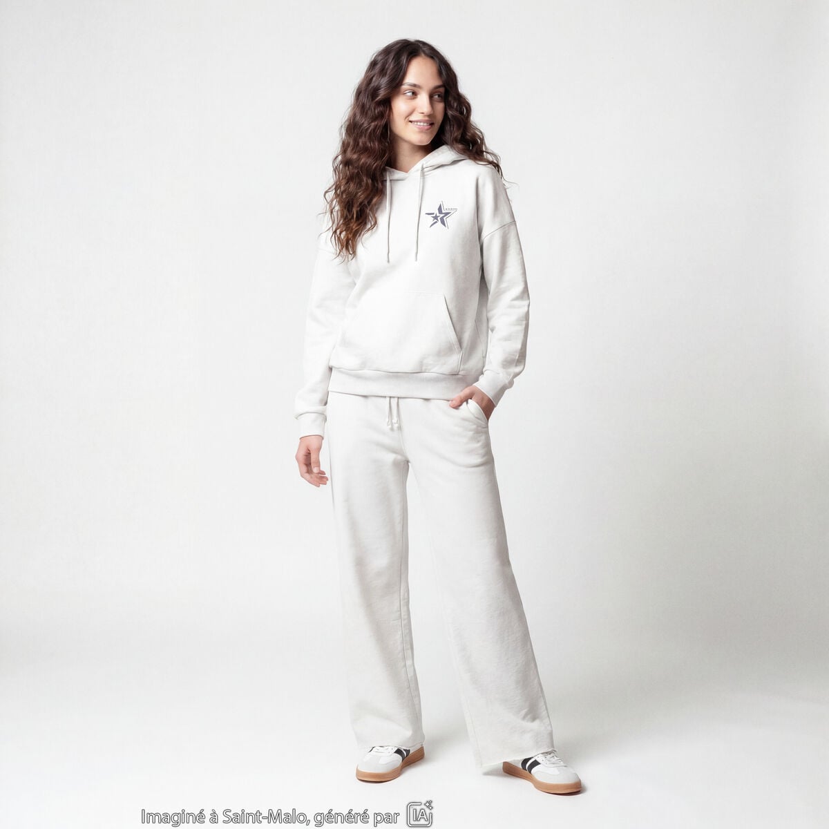 Jogging large en maille ecru