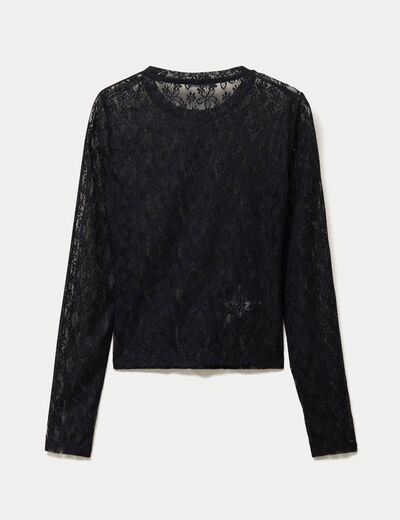 Top court droit manches longues dentelle noir