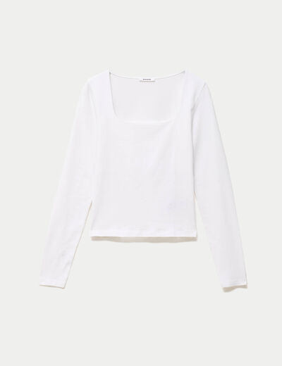 T-shirt ajust&eacute; d&eacute;collet&eacute; manches longues blanc
