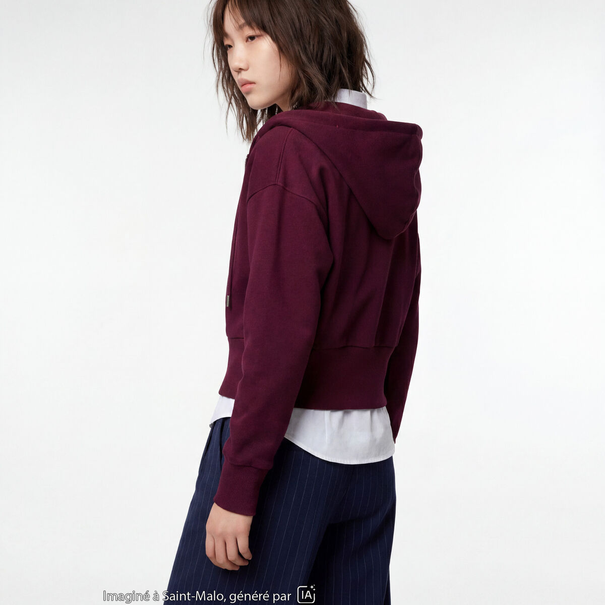 Sweat ajust&eacute; cropped &agrave; capuche bordeaux