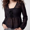 Chemise cintr&eacute;e dentelle col en V noir