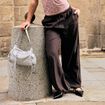 Pantalon large en cr&ecirc;pe taille standard marron fonc&eacute;