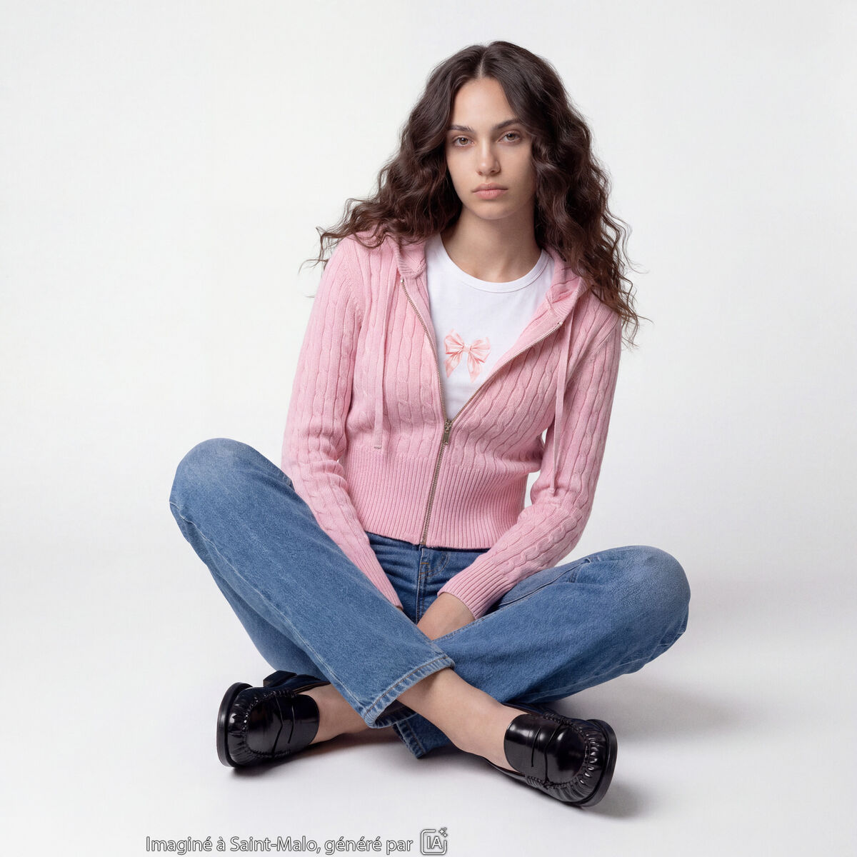 Gilet &agrave; capuche manches longues rose