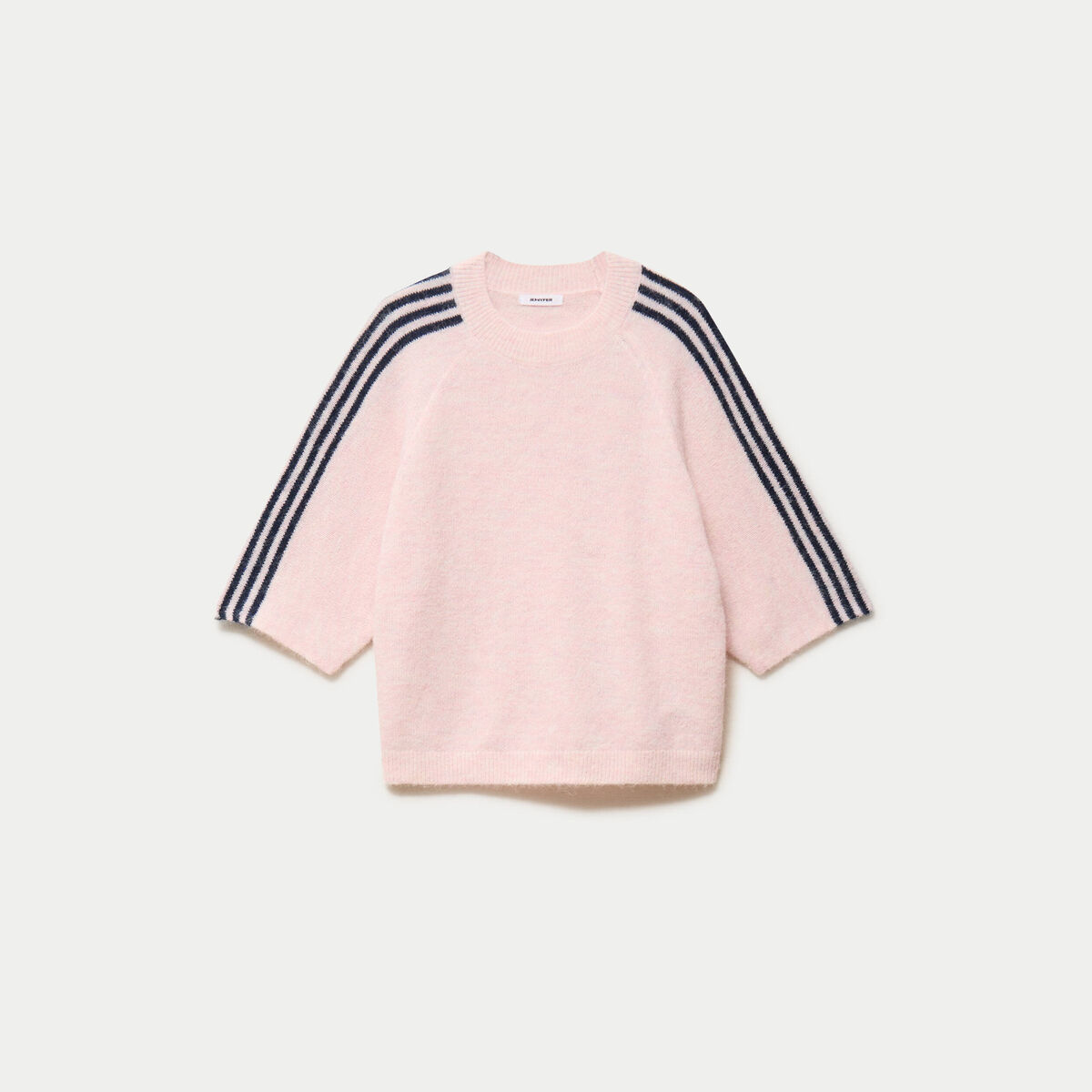 Pull col rond manches 3/4 rose clair