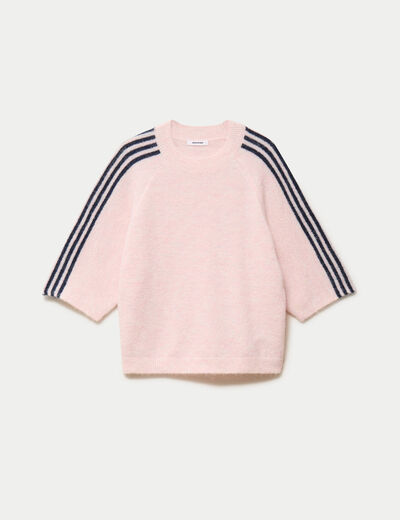 Pull col rond manches 3/4 rose clair
