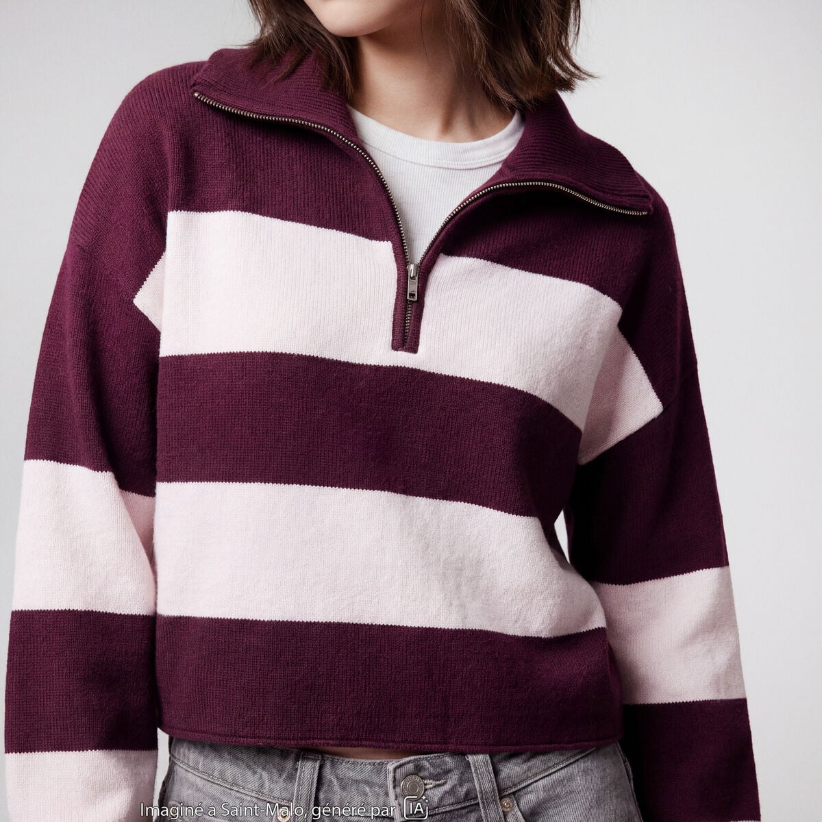 Pull col camionneur manches longues bordeaux