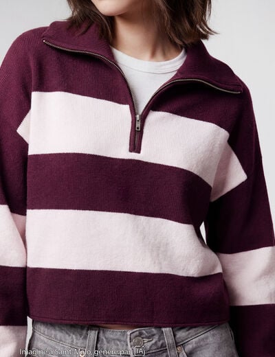 Pull col camionneur manches longues bordeaux