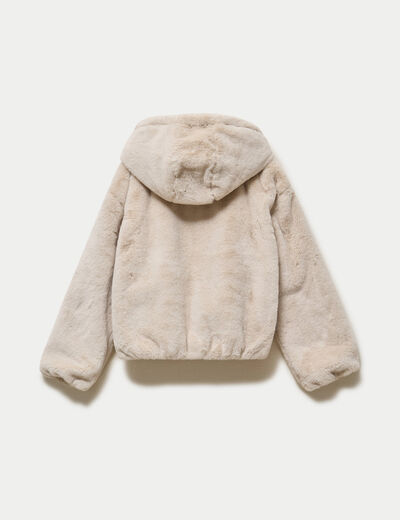 Blouson capuche fausse fourrure ecru