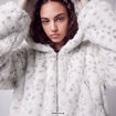 Blouson capuche fausse fourrure beige fonce