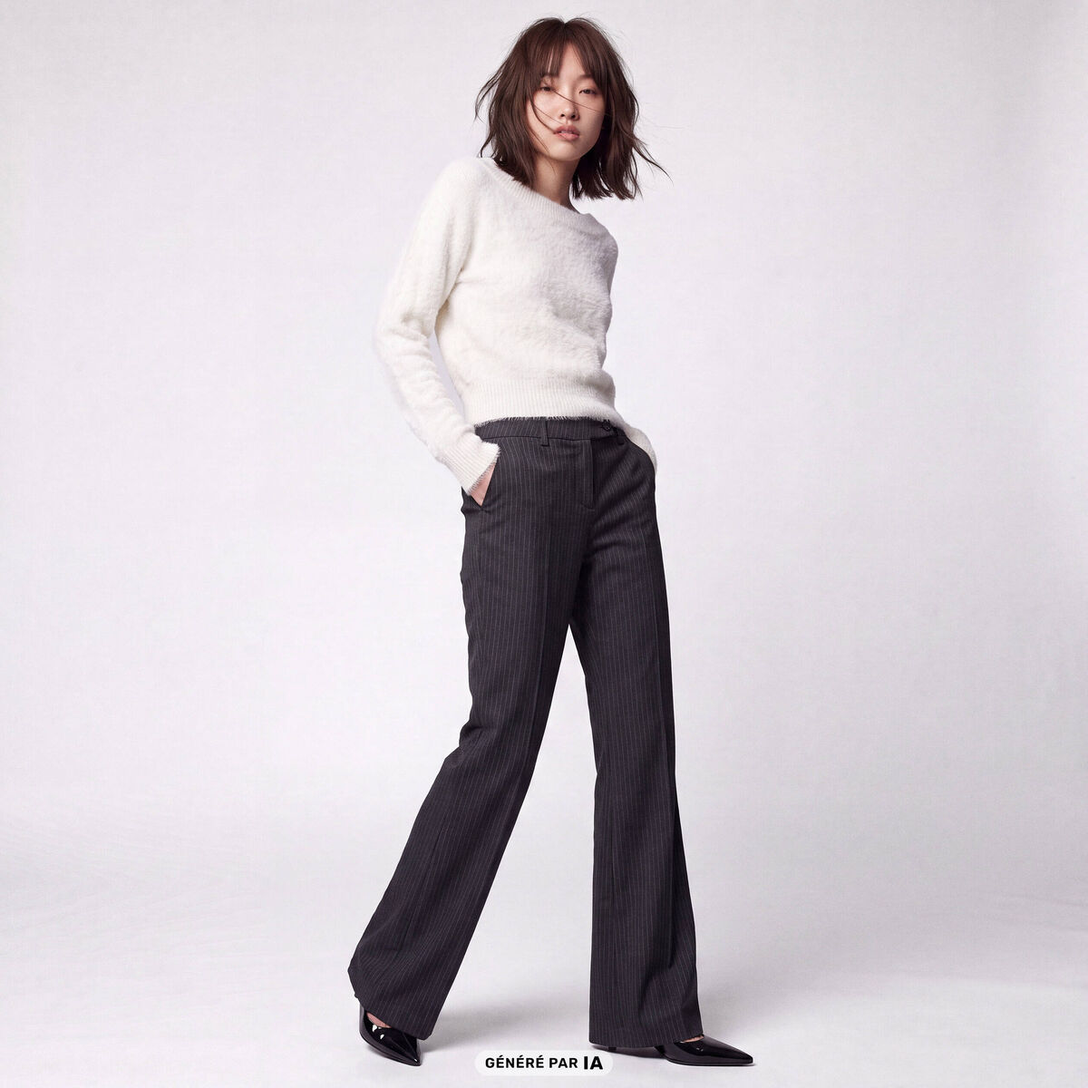 Pantalon bootcut stretch taille standard gris fonc&eacute;