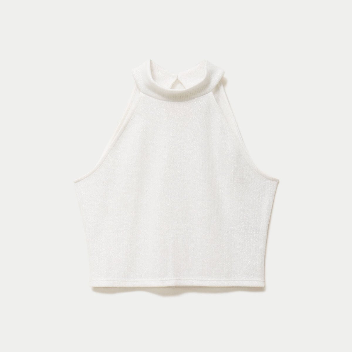 Crop top ajust&eacute; sans manches brillant ecru