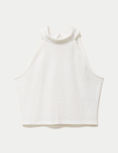 Crop top ajust&eacute; sans manches brillant ecru