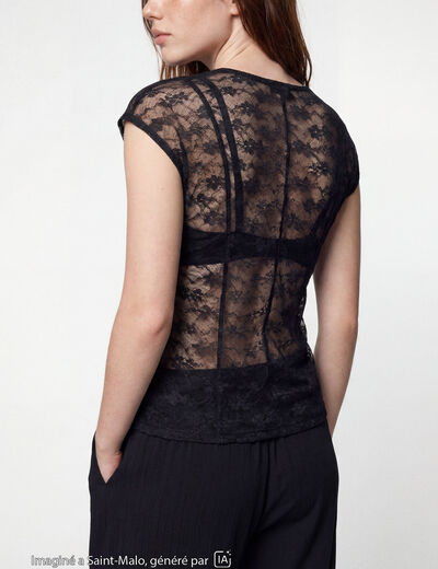Top transparent sans manches dentelle noir ado