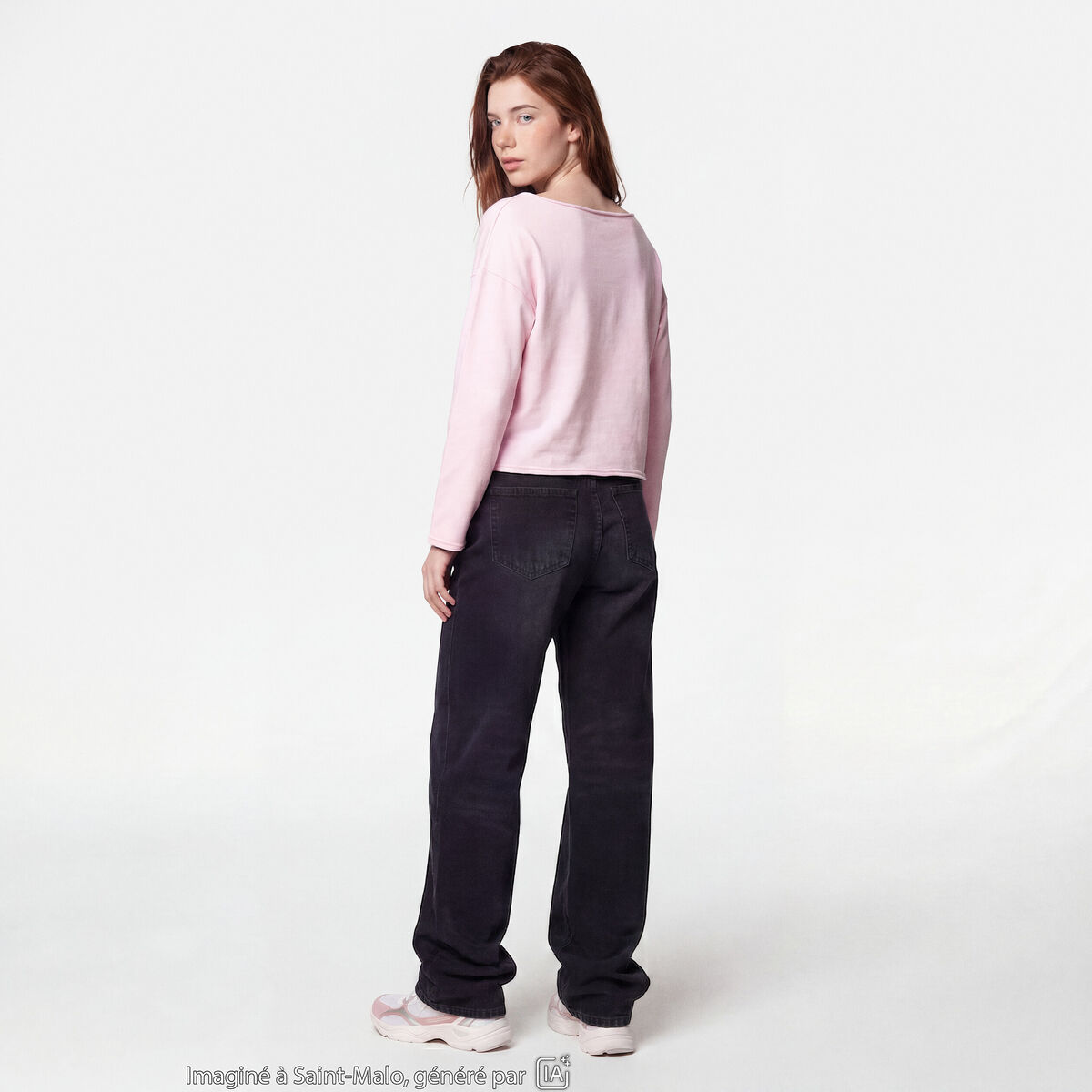 Sweat oversize cropped col bateau rose clair