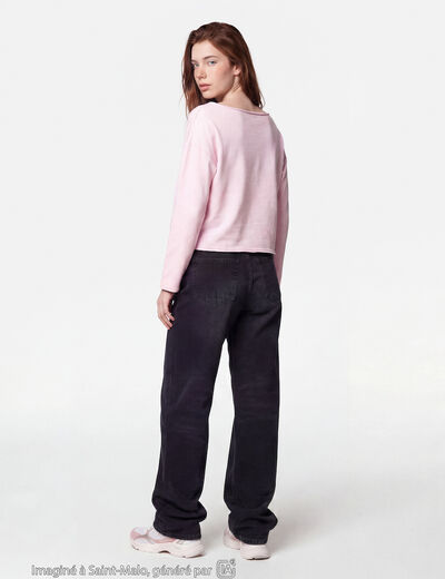 Sweat oversize cropped col bateau rose clair