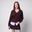 Pull ajust&eacute; d&eacute;collet&eacute; manches longues marron fonc&eacute;