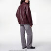 Veste oversize similicuir col biker bordeaux