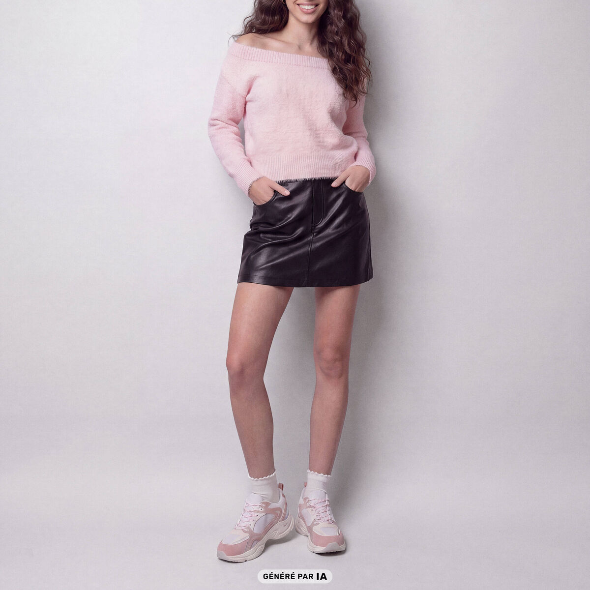 Jupe-short en similicuir noir