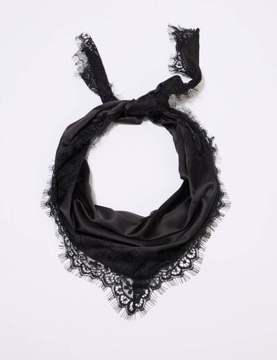 Foulard dentelle effet satin&eacute; noir