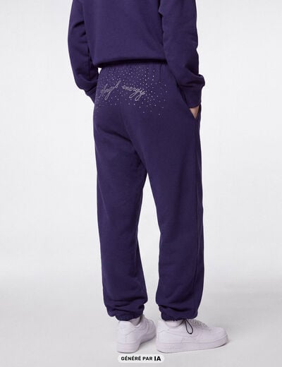 Jogging large &agrave; strass bleu marine