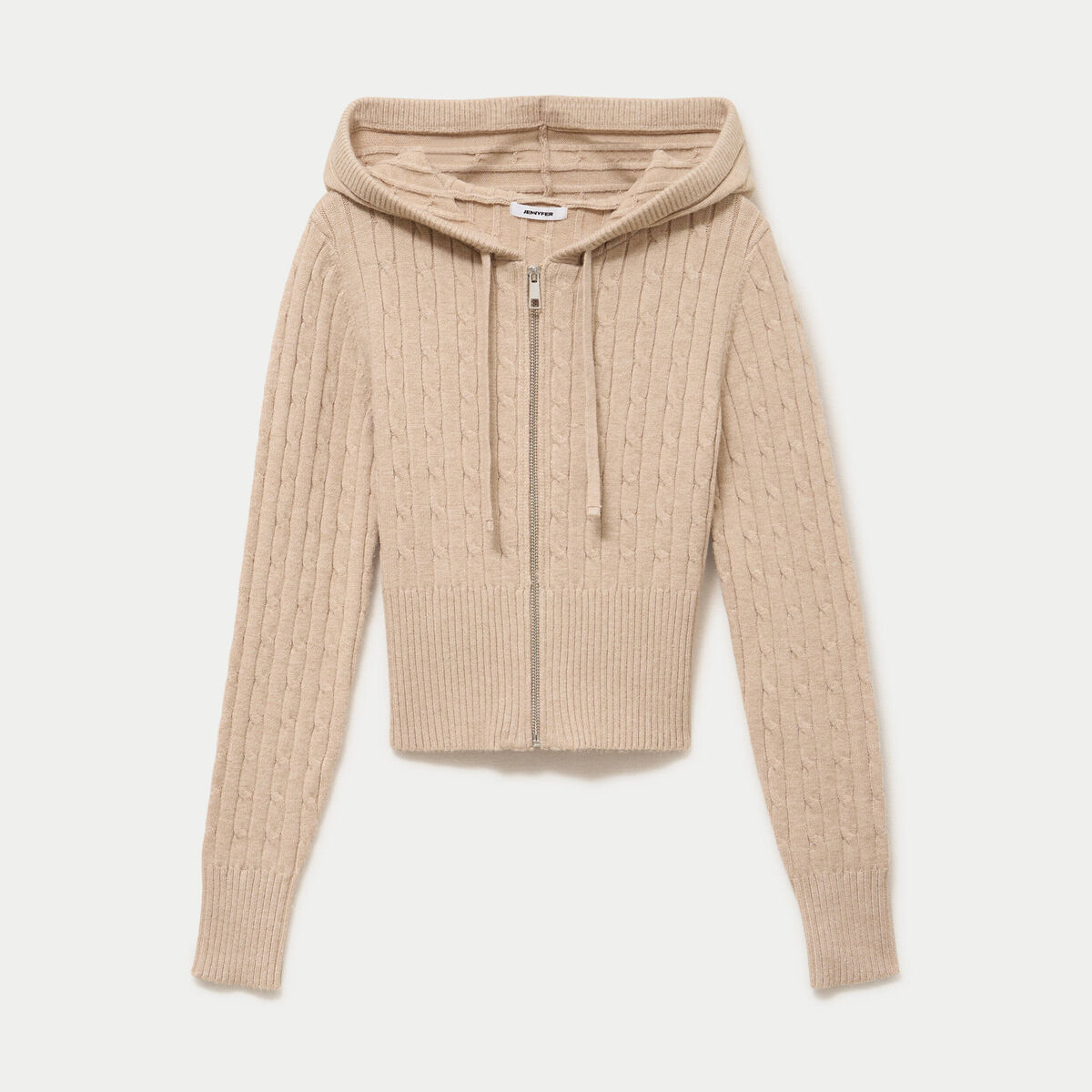 Gilet &agrave; capuche manches longues beige