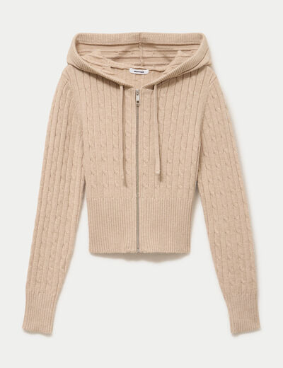 Gilet &agrave; capuche manches longues beige