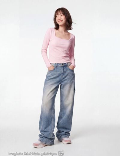 Jean loose taille standard denim bleach ado