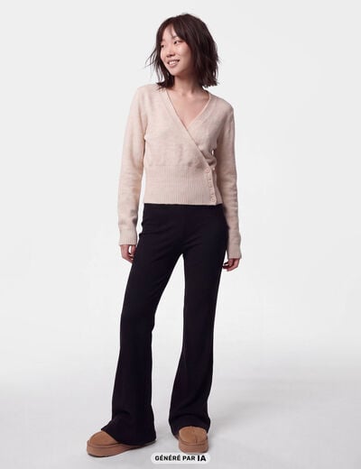 Pull col v manches longues beige