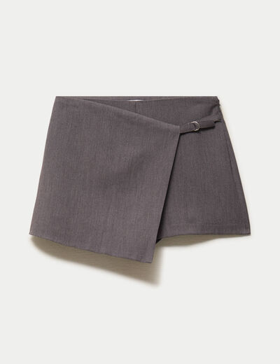 Jupe-short taille haute avec ceinture gris fonc&eacute;
