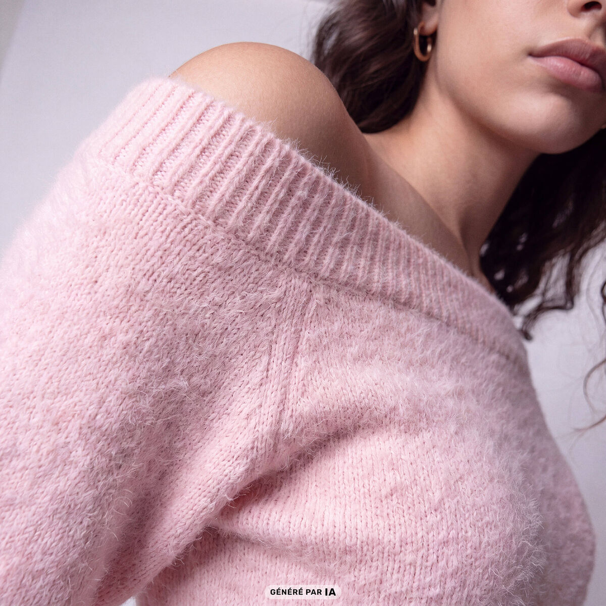 Pull ajust&eacute; manches longues col bateau rose clair