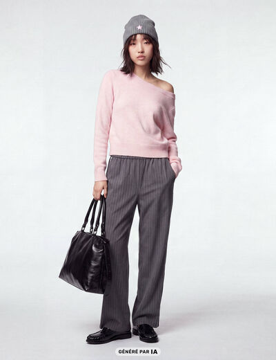 Pull col rond manches longues rose clair