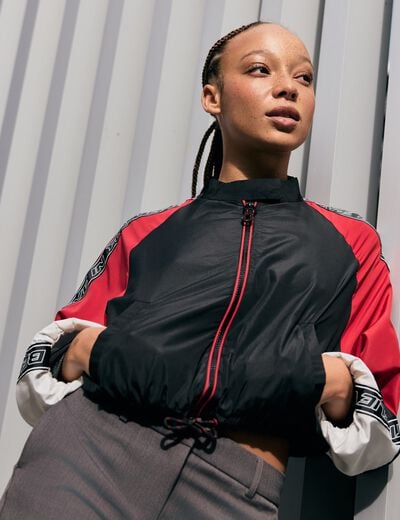 Blouson oversize cropped col biker noir